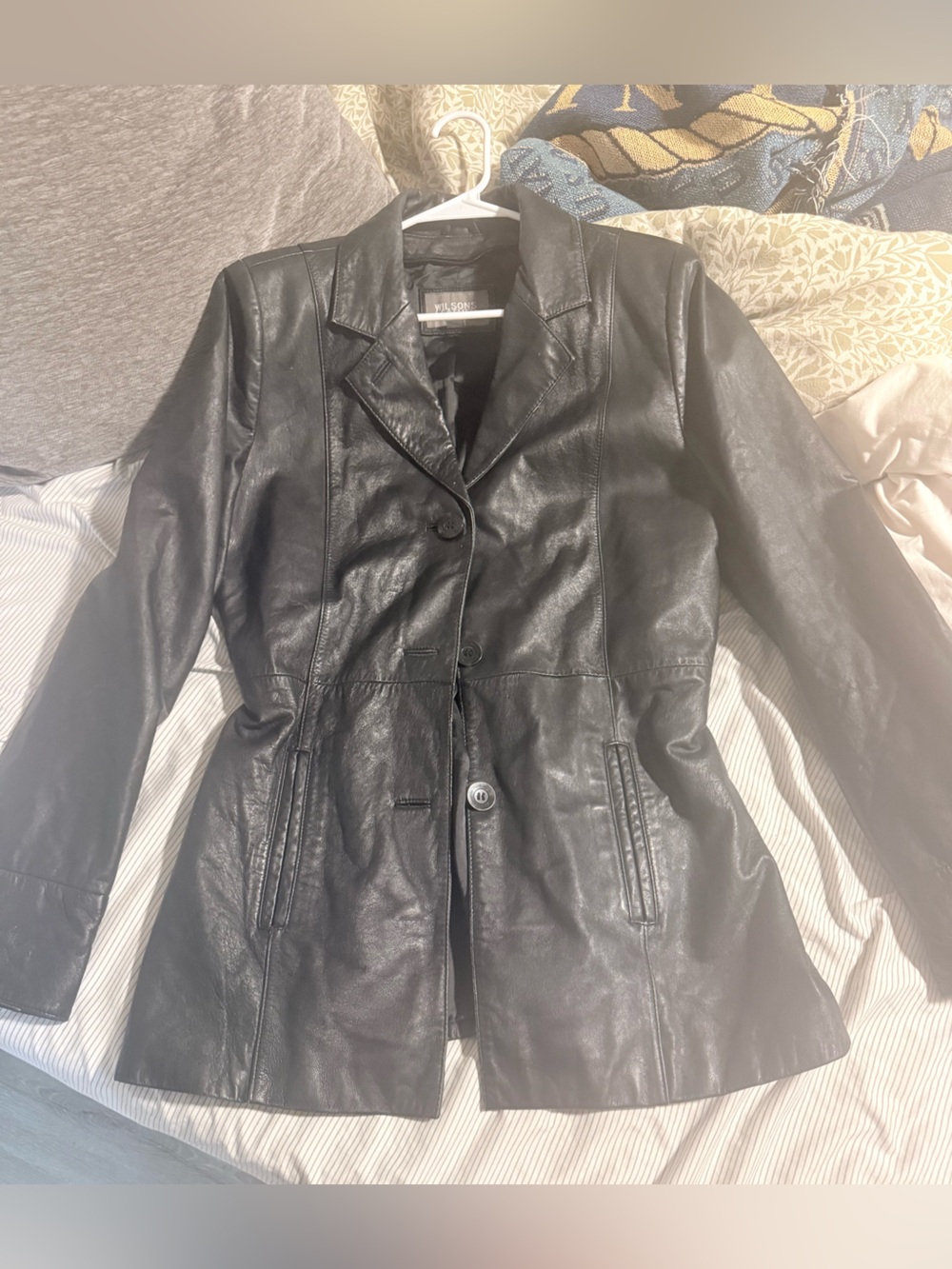 Wilsons Leather Black Leather Trench Coat